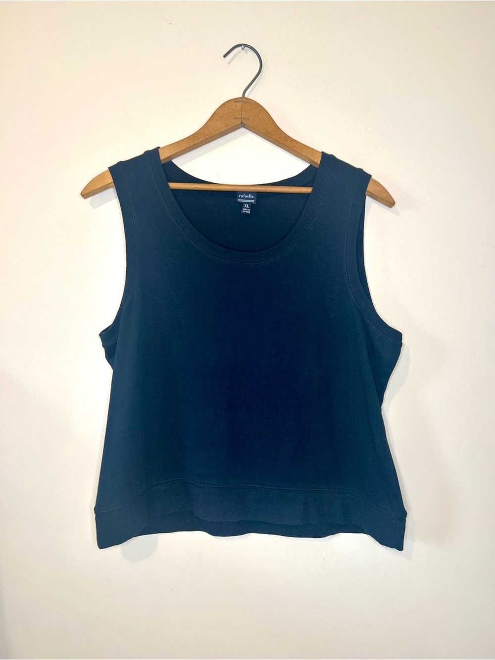 Rafaella Womens 100% Cotton Scoop Neck Tank Top Navy Blue Size XL Cropped Casual